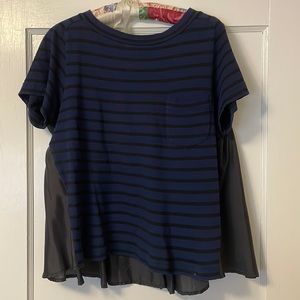 Sacai Luck blue black striped woven back tee